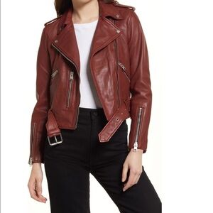 All Saints Balfern Leather Biker Jacket Fire Red Size 4